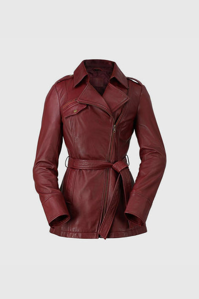 Chloe - Women's Leather Motorcycle Jacket - Red - Blue - Violet