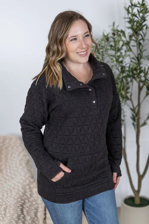 Geometric Button Snap Pullover - Black - Sistique Boutique & Custom Printing