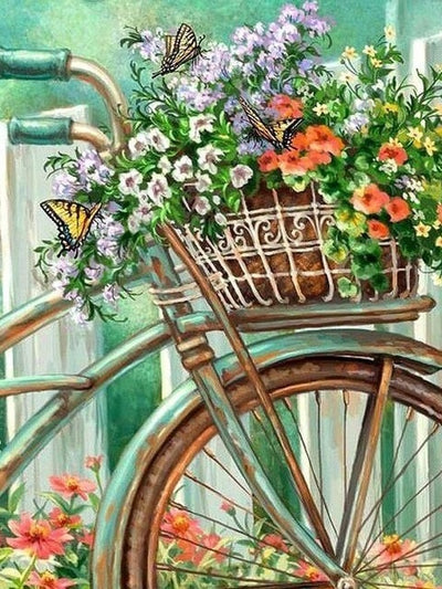 Green Bicycle Flower Basket Diamond Painting Kit My Diamond Paintings