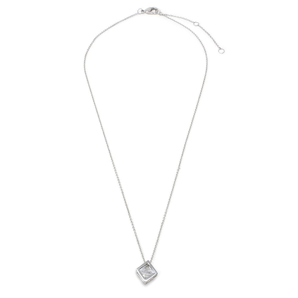 3D Square Pendant Necklace Rhodium Plated