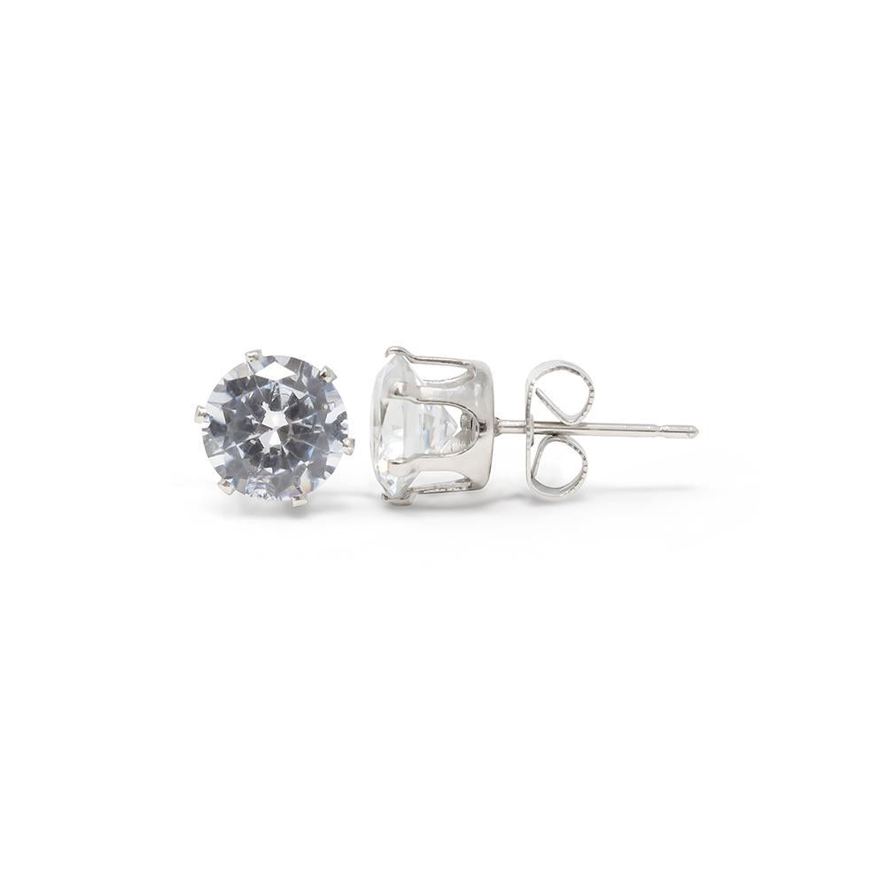 CZ Round Stud Earrings Set of Five Silver Tone