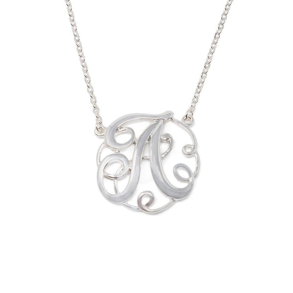 Monogram Initial Necklace A Silver Tone