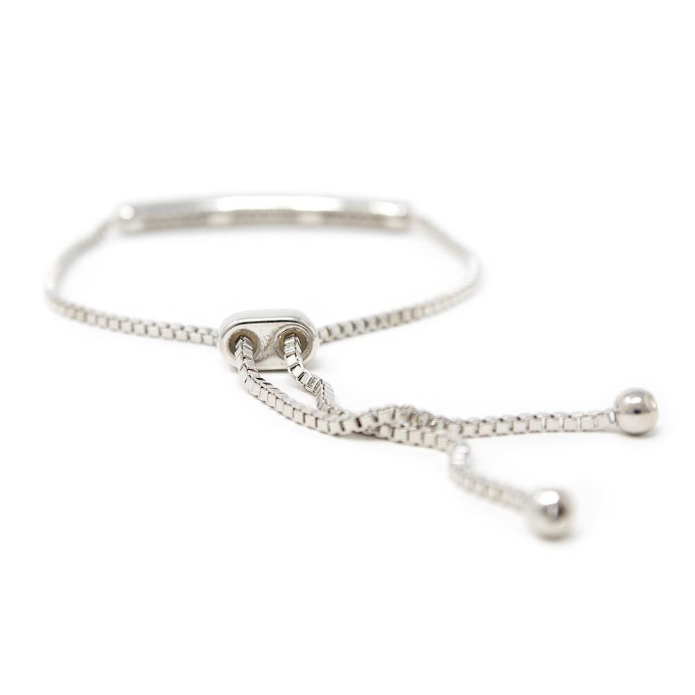 Rhodium Plated Pave CZ Bar Adjustable Bracelet