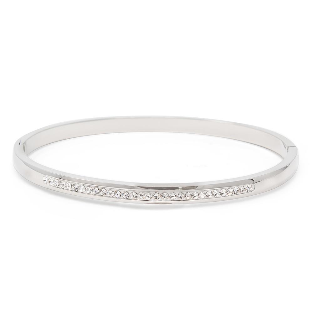 Stainless Steel Bangle Pave Rhodium Plated