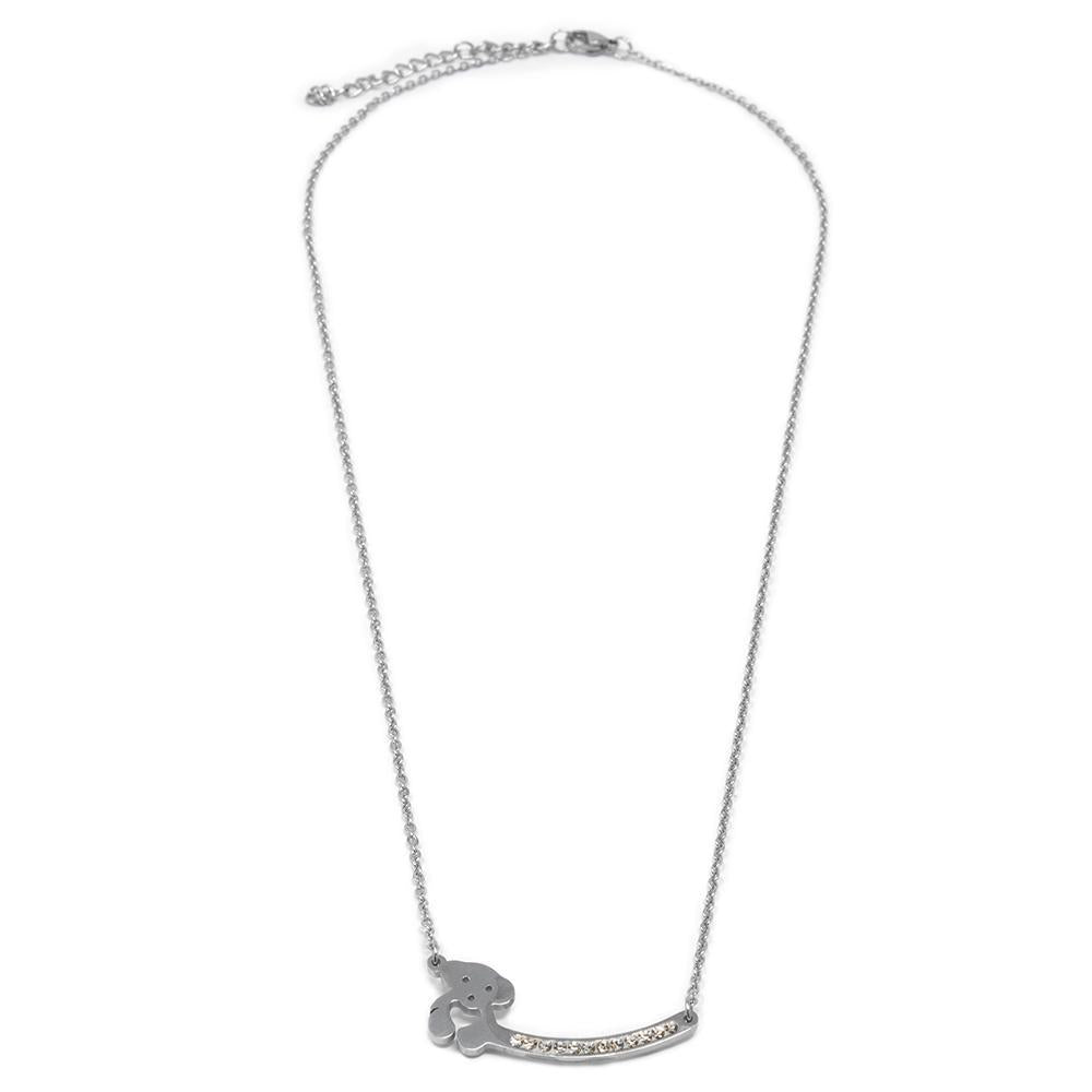 Stainless Steel Bear in Pave Bar Necklace Earrings Set