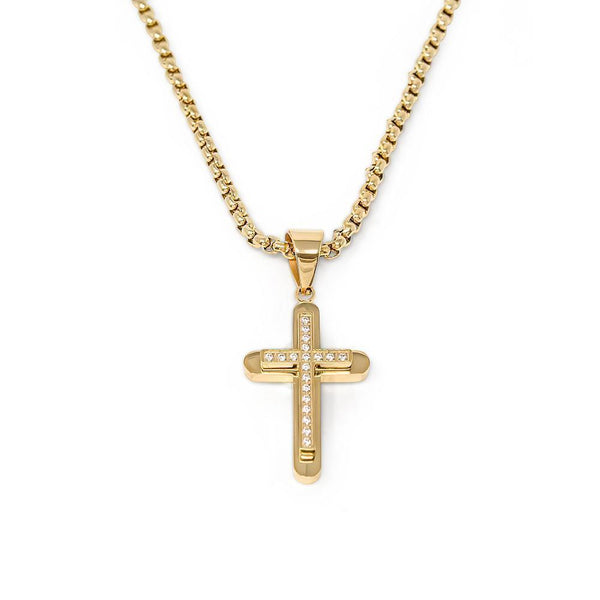Stainless Steel CZ Cross Pendant Small Gold Plated