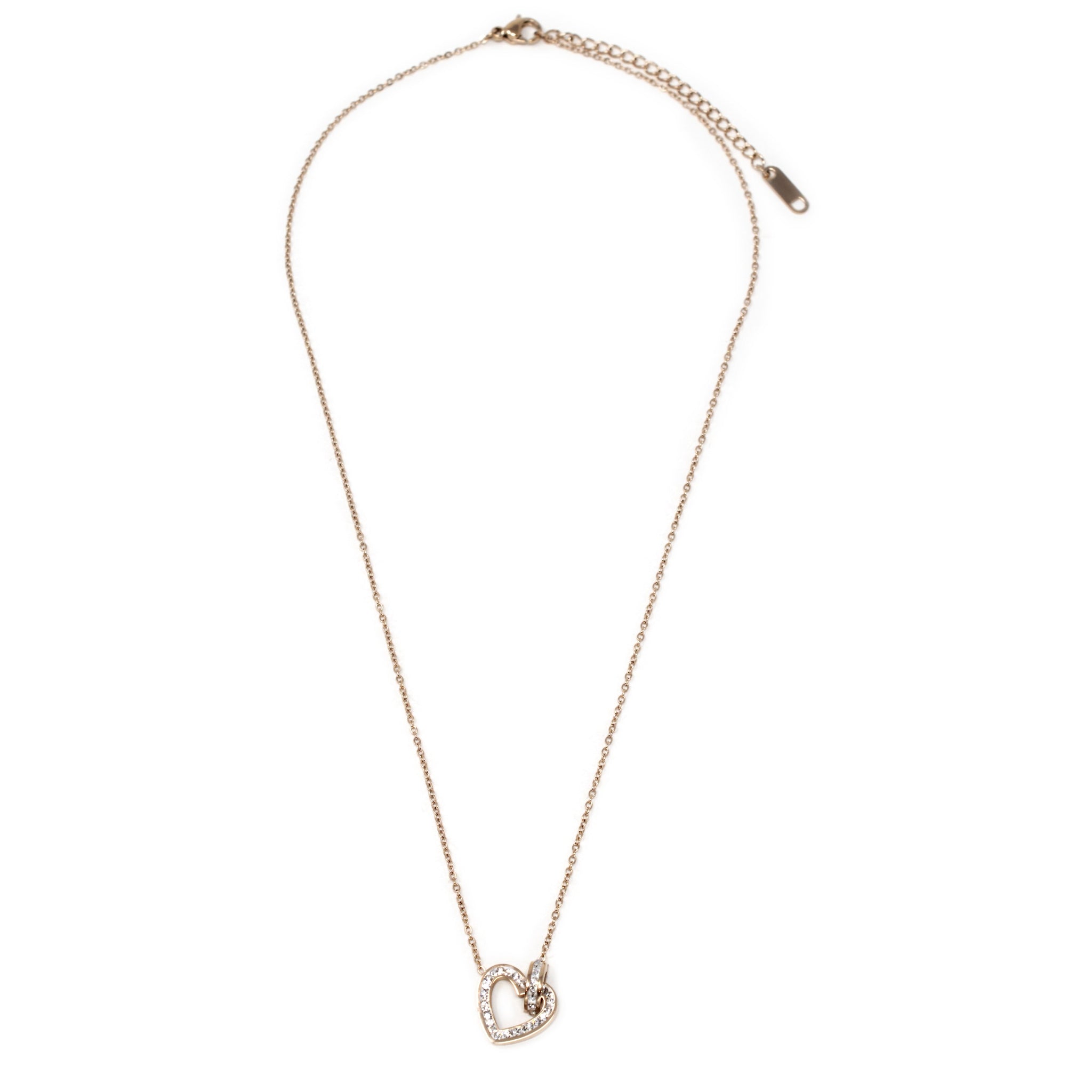 Stainless Steel CZ Pave Heart Necklace Rose Gold Plated