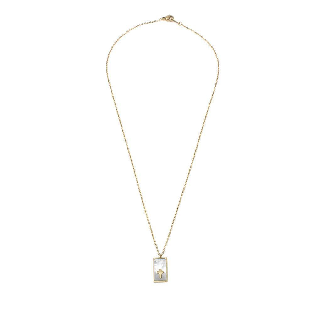 Stainless Steel Cross MOP Necklace Gold Plated