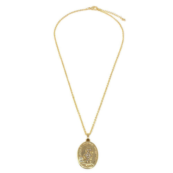Stainless Steel Mom Crystal Pave Medallion Necklace Gold Plated