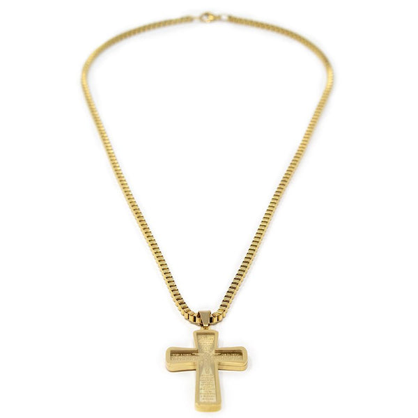 Stainless Steel Prayer Cross Pendant Chain Gold Plated