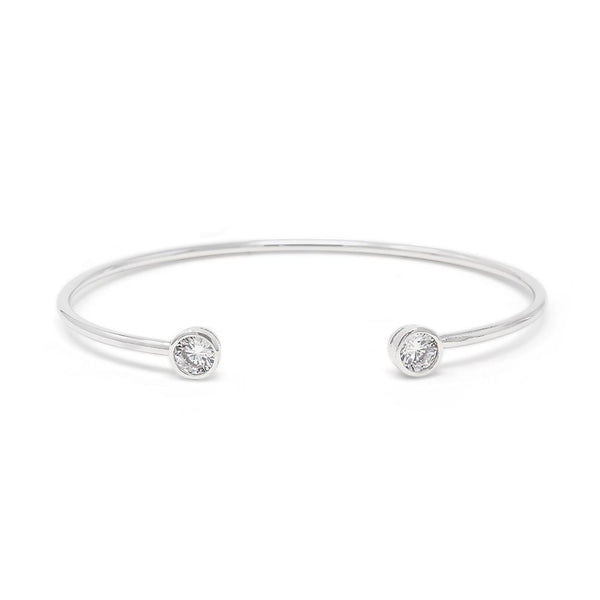 Thin Bangle Rhodium Plated with Two CZs