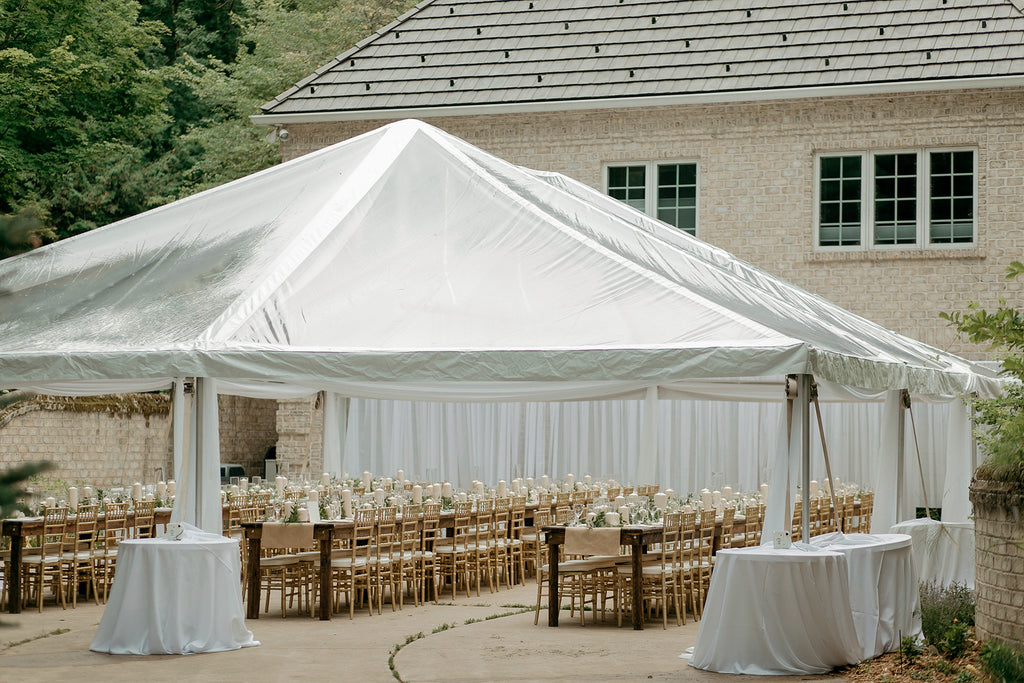 clear tent with wall liner draping