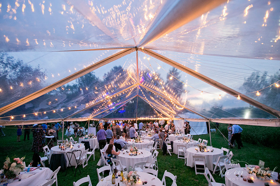 clear tent with twinkle lights