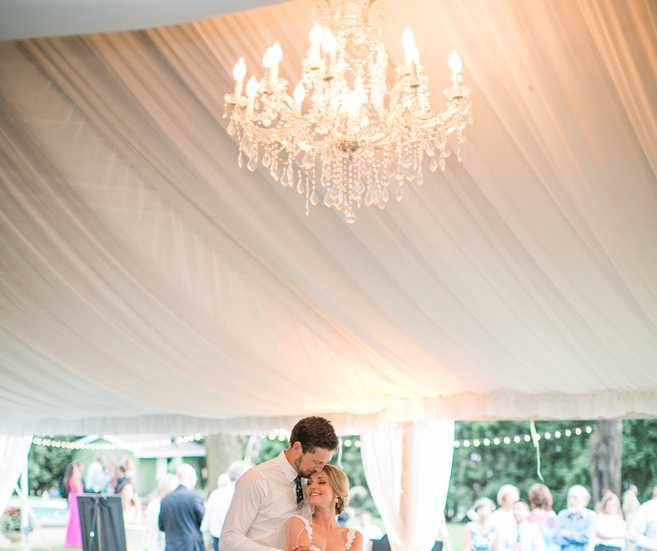 ceiling canopy draping in a wedding tent