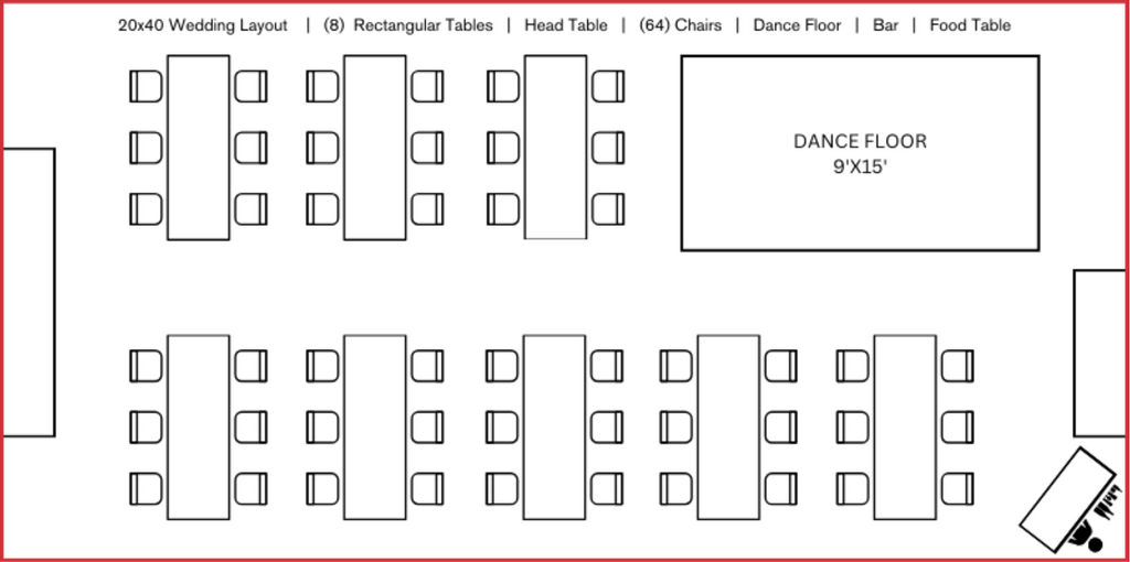 20x40 wedding reception tent layout