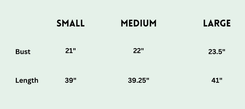 Long Mint Knit Cardigan Size Chart
