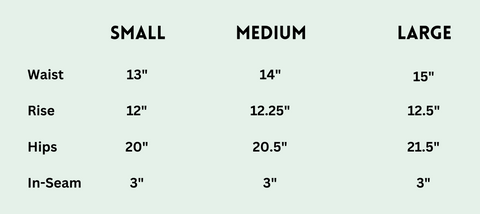 Denim Shorts Size Chart