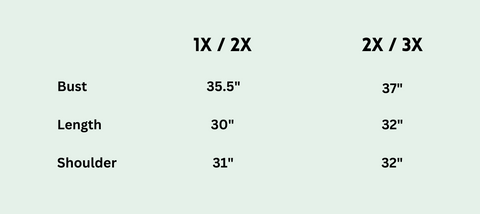 PLUS SIZE- Textured Dolman Sleeve Cardigan Size Chart