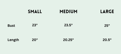 Sage Green Crop Jacket Size Chart