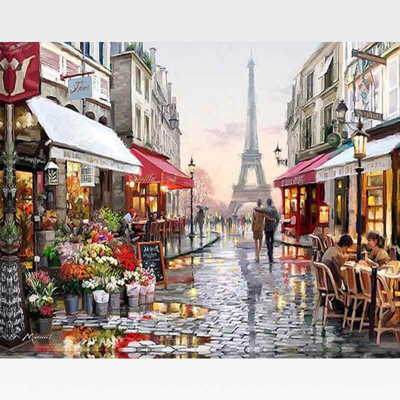 Paris Flower Street - Paint by Number Kit for Adults DIY Oil