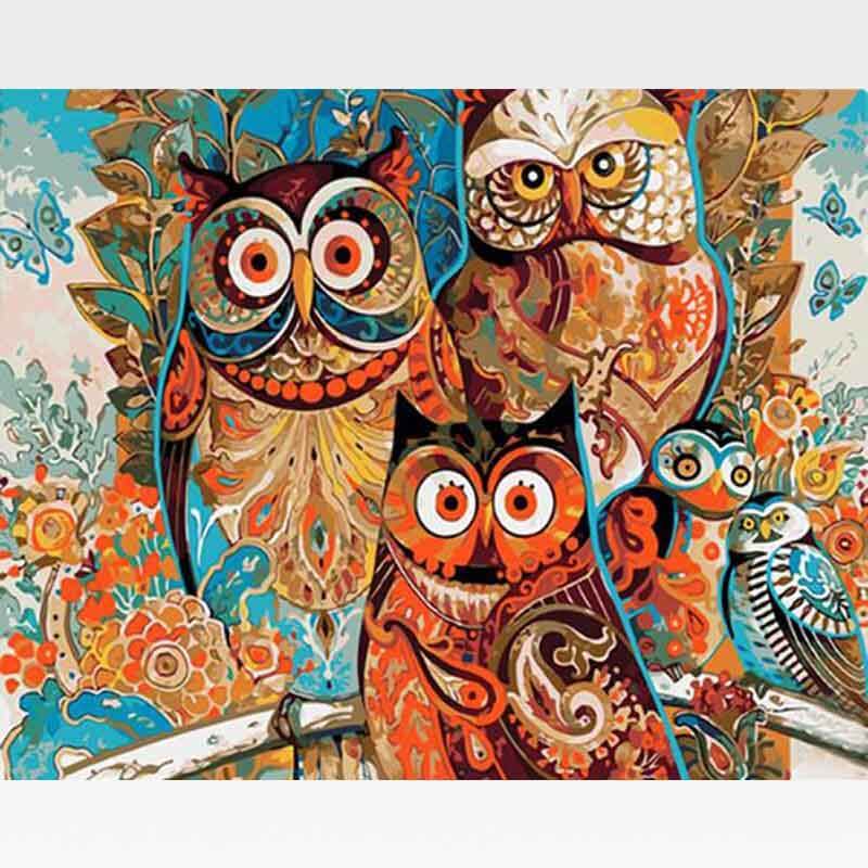 Owl Folk Art - Paint By Number - Paint by Numbers for Sale