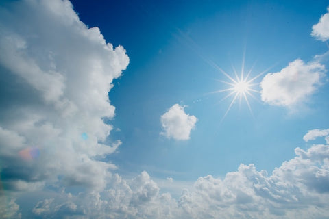 Blue sky with clouds and sun