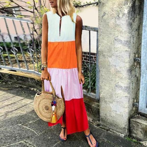 color block tunic maxi dress