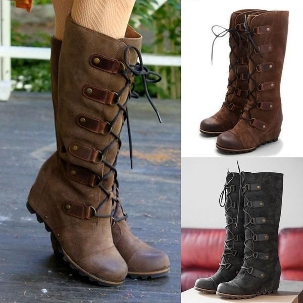 plain flat round toe date outdoor knee high flat boots