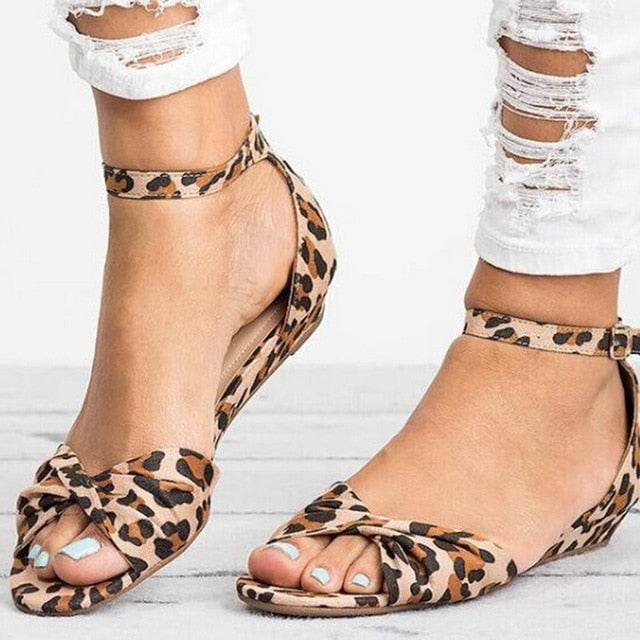leopard peep toe flats