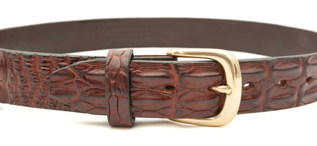 Hazelnut Brown Crocodile Leather Belt With Brass Buckle