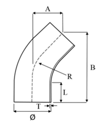 Grade 316 Stainless Steel 45° Long Radius Tube Bends