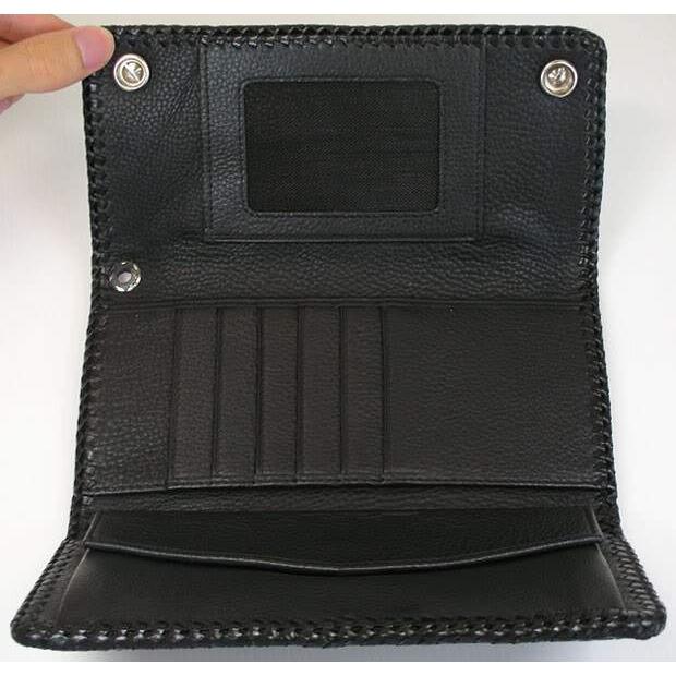 Black Stingray Leather Trifold Long Biker Wallet