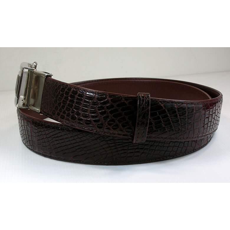 Burgundy Crocodile Stomach Leather Belt for Men