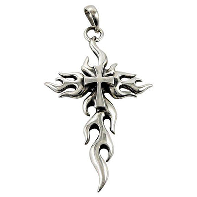 flame cross silver pendant