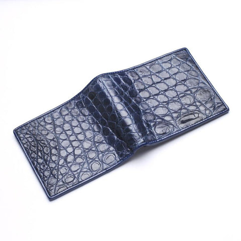Navy Blue Crocodile Stomach Skin Leather Mens Wallets