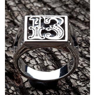Number 13 Sterling Silver Biker Ring