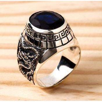 Japanese Tiger Dragon Sapphire Mens Ring