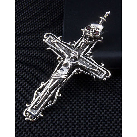 Silver Skull Cross Jesus Pendant