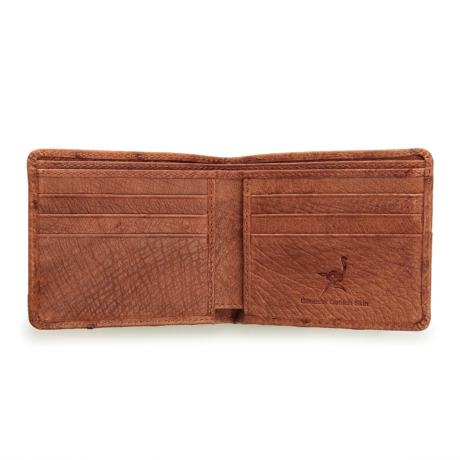 Lining Cognac Brown Genuine Ostrich Skin Leather Wallet