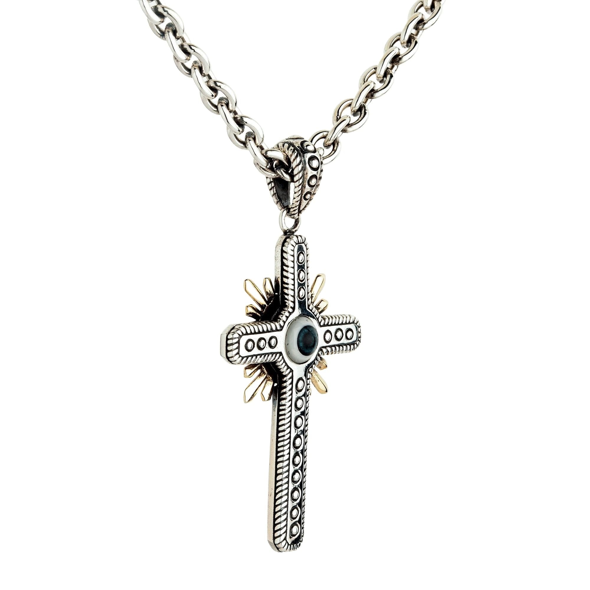 Sterling Silver Evil Eye Cross Pendant Necklace