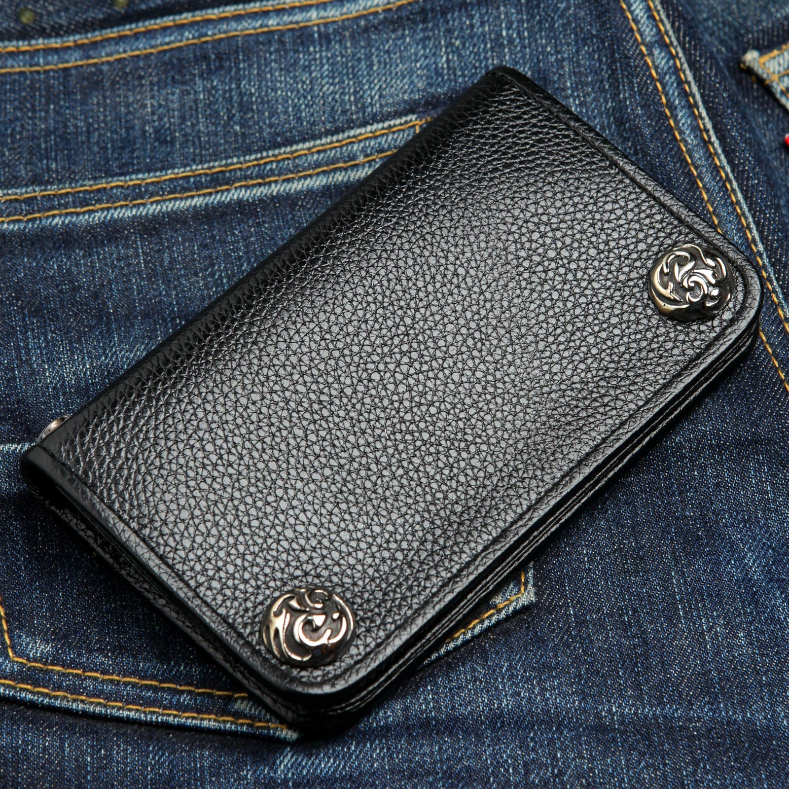 Medium Genuine Cowhide Leather Biker Wallet