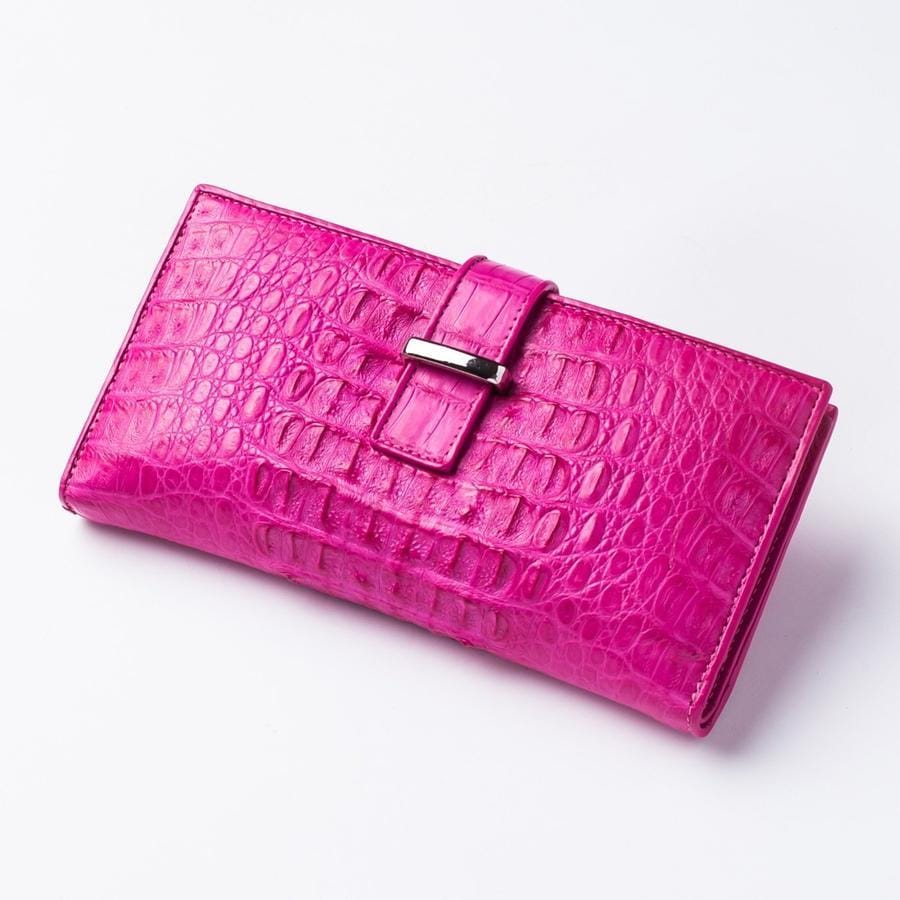 Genuine Rich Pink Crocodile Hornback Skin Long Wallet