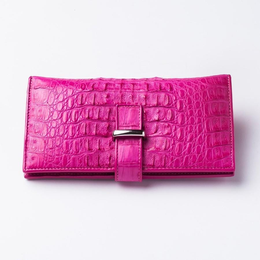 Genuine Rich Pink Crocodile Hornback Skin Long Wallet