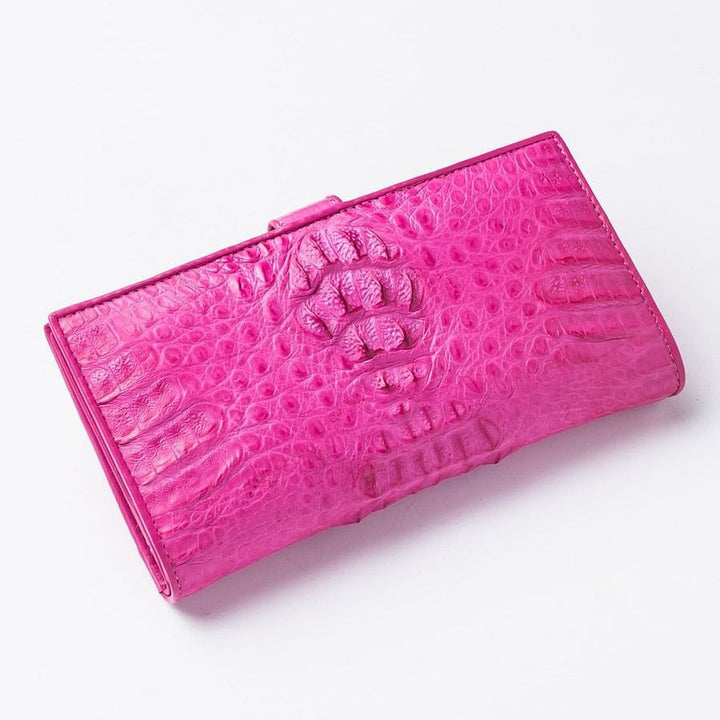 Genuine Rich Pink Crocodile Hornback Skin Long Wallet