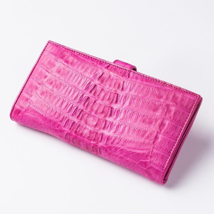 Genuine Rich Pink Crocodile Tail Skin Long Wallet