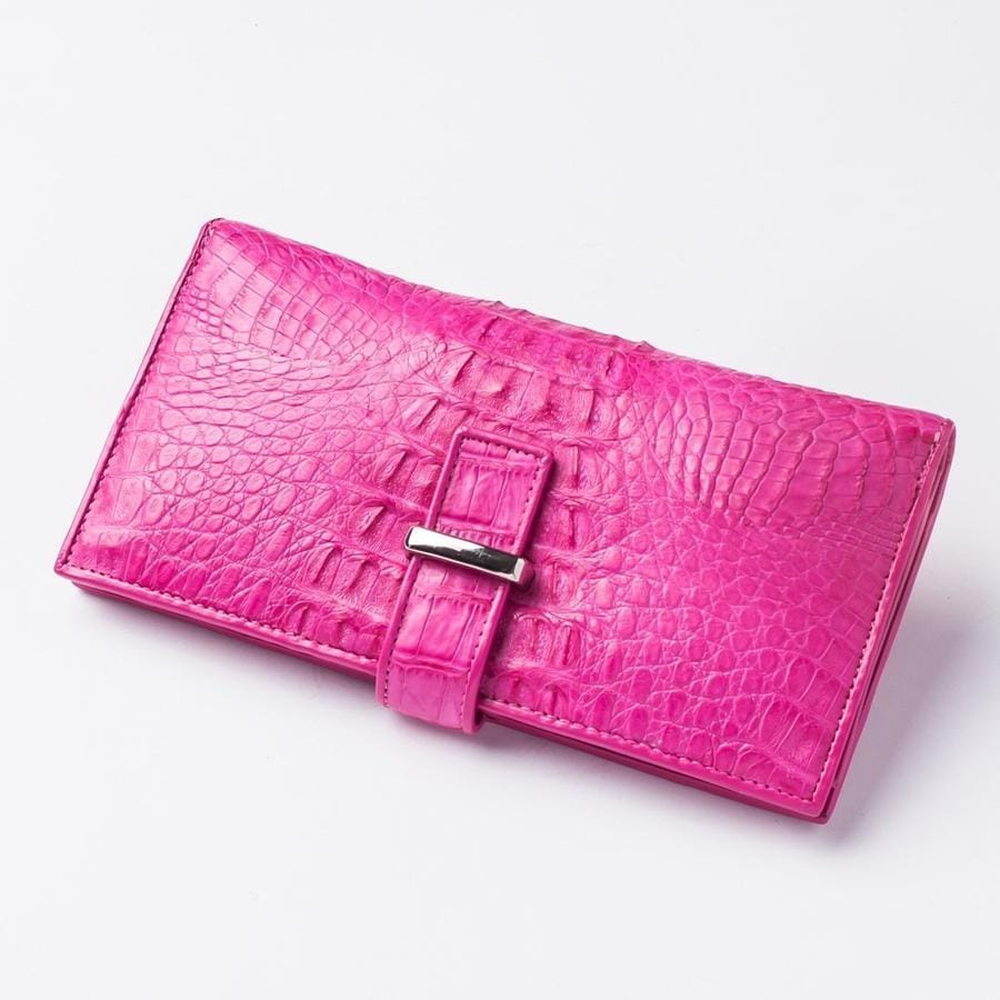 Genuine Rich Pink Crocodile Tail Skin Long Wallet