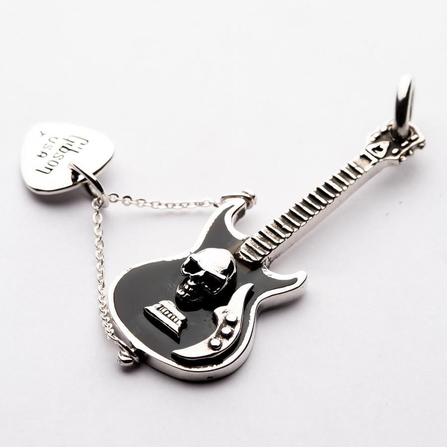 Sterling Silver Guitar and Pick Rock n Roll Pendant