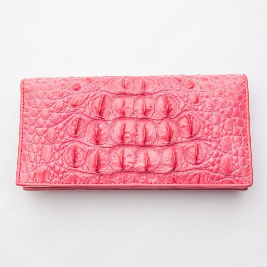 Natural Pink Crocodile Hornback Skin Long Wallet