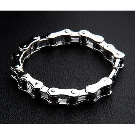 Small Bike Chain Sterling Silver Mens Bracelet