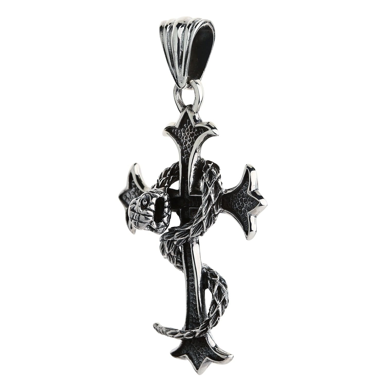Sterling Silver Snake Gothic Cross Pendant